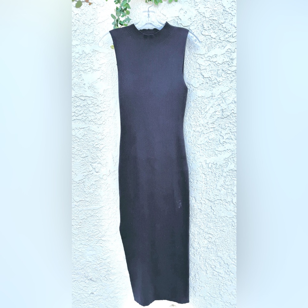 Classic Black Ribbed Midi Dress
